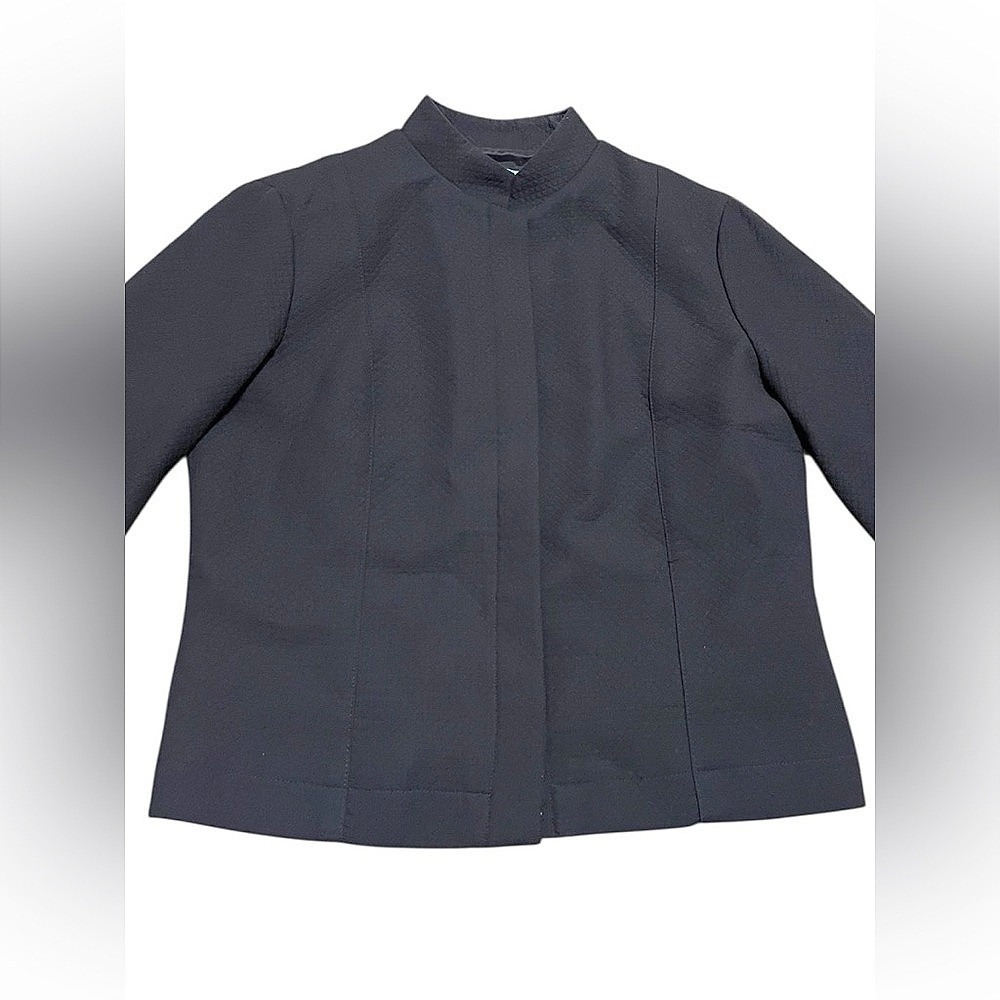 J. McLaughlin Navy Black Mock Neck Structured Hidden Button Jacket Blazer 8